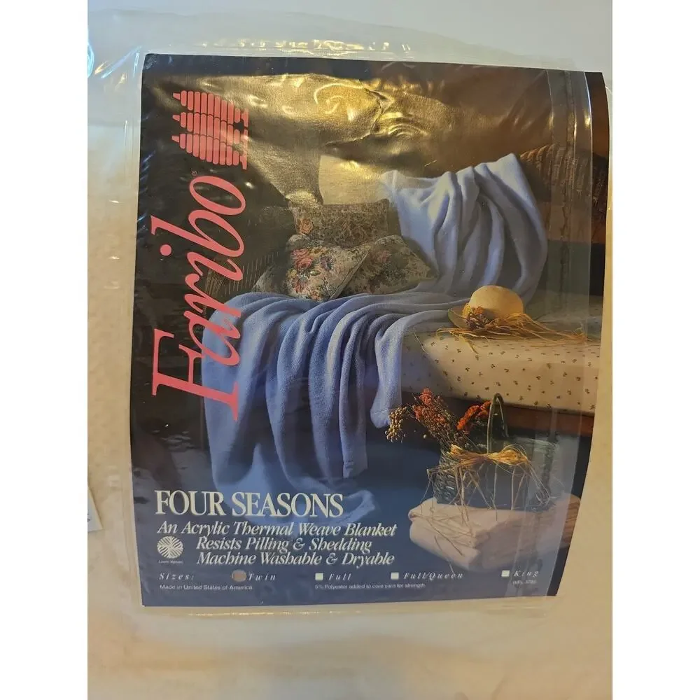 Faribo Blanket Twin Size Four Seasons Acrylic Satin Trim Cream Vintage New
